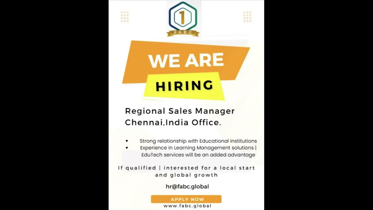 Immediate Hiring - Regional Sales Manager - Chennai, FABc
