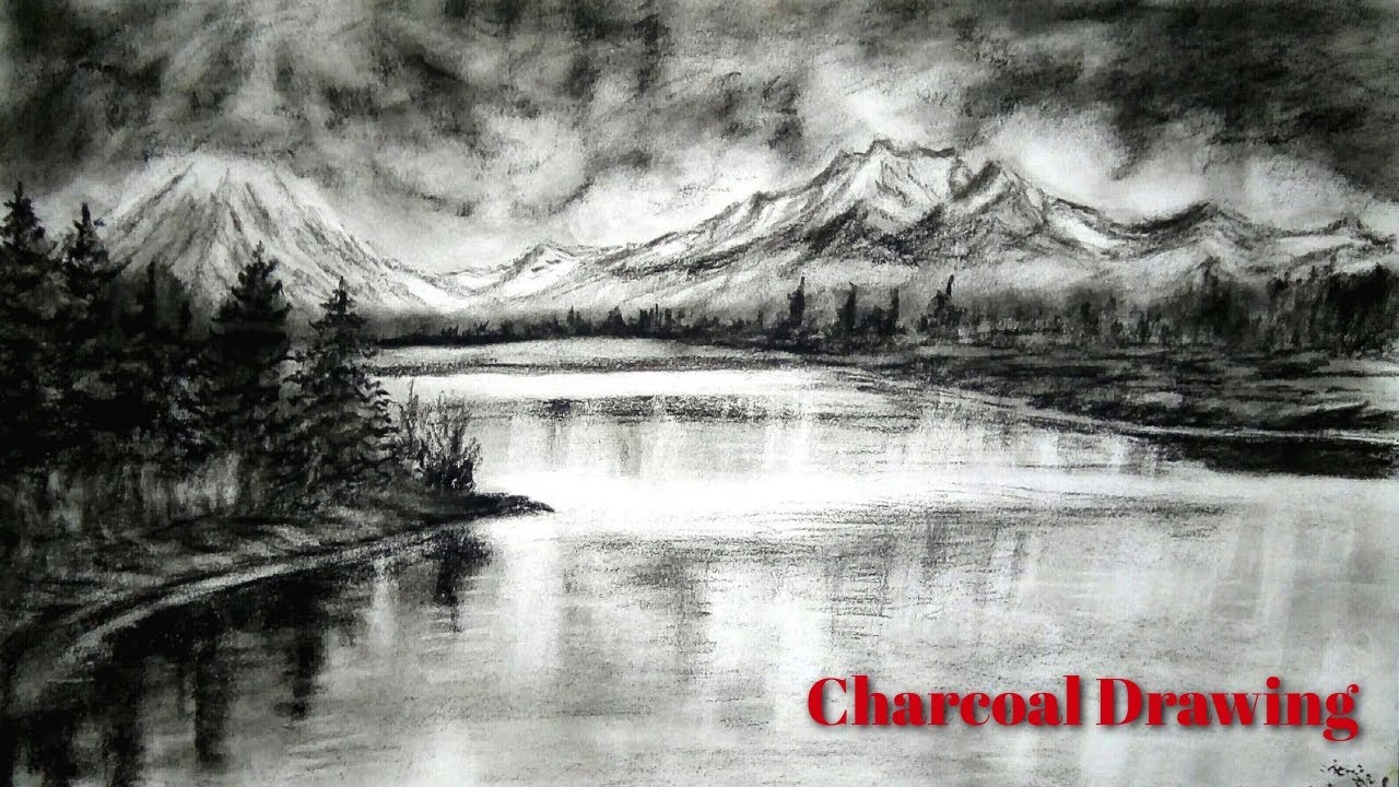 Charcoal Drawing For Beginners | Easy Charcoal drawing | Landscape ...