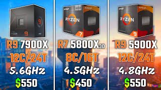 RYZEN 9 7900X vs RYZEN 7 5800X3D vs RYZEN 9 5900X | Test in 6 Games