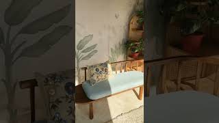 Wooden 2-Seater Bench | Sheesham Wood with Light Cotton Canvas Seat | Foldable &amp; Elegant Design