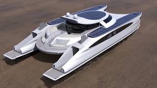 Pagurus: Solar Hybrid Amphibious Catamaran Yacht can Crawl on Land