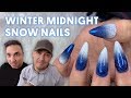 Winter Midnight Snow Nails (Acrylic Airbrush Ombre)