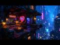 Lofi Ambient – Romantic Cyberpunk Balcony Rain with Neon Valentine Hearts | Sleep and Study | 4K