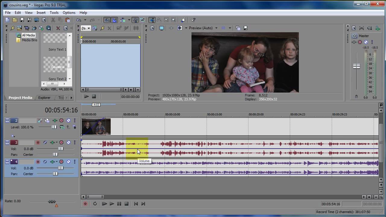 sony vegas 9 audio separated