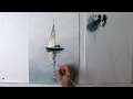 Sea boat Painting with gold leaf / abstract painting / demonstration