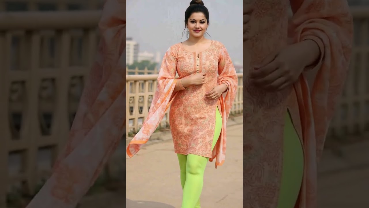 Elegant Peach Kurti with Green Leggings – Indian Ethnic Wear Look 