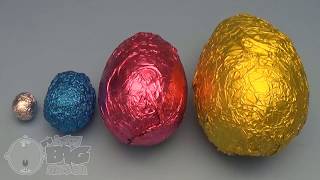 Learn Colors & Sizes with Surprise Eggs! Opening HUGE Colourful Chocolate Mystery Surprise Eggs