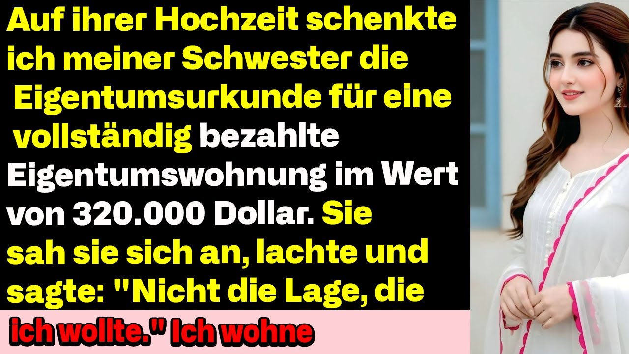 Auf ihrer Hochzeit schenkte ich meiner Schwester eine abbezahlte Wohnung – ihre Reaktion