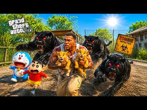 GTAV: shin chan saved lions lucky and bunny from danger jaguars #shinchan #bommalu