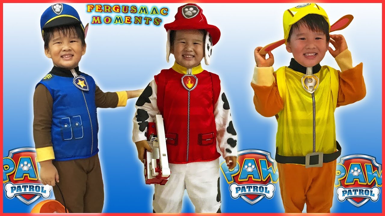 Paw Patrol CHASE, MARSHALL and RUBBLE Party Costume For KIDS Unpacking and  Fitting 