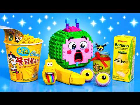 LEGO FOOD in Real Life - Cocomelon Mukbang Korean Noodles & Fast Food | Stop Motion Bricks World