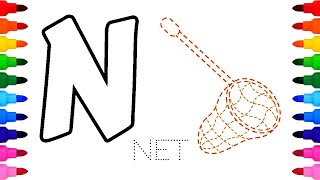 N for Net | Learn Alphabet N Words with Drawing and Coloring | N is for Net🥅