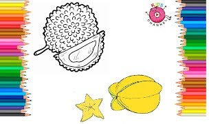 draw durian star fruit coloring pages