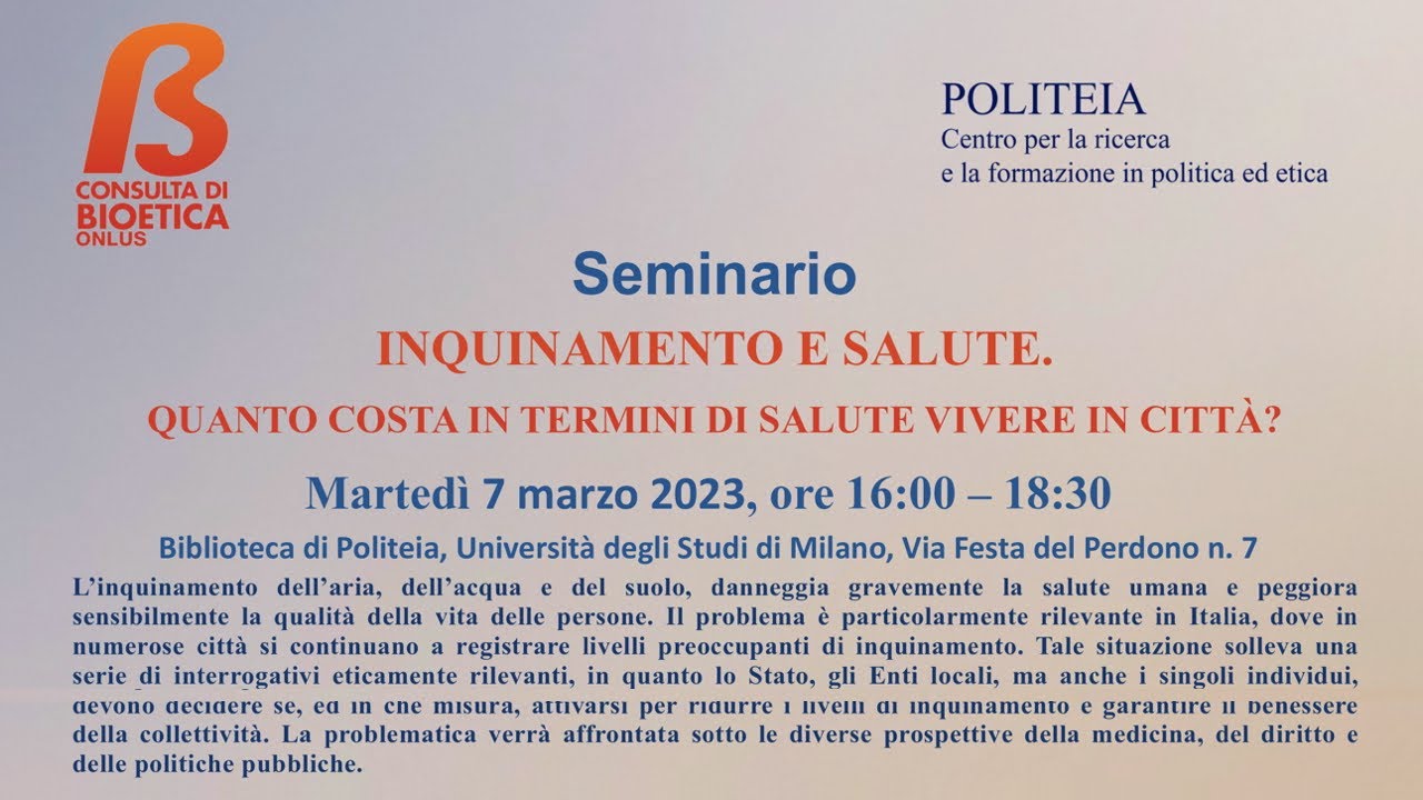 seminario INQUINAMENTO E SALUTE QUANTO COSTA IN TERMINI DI SALUTE