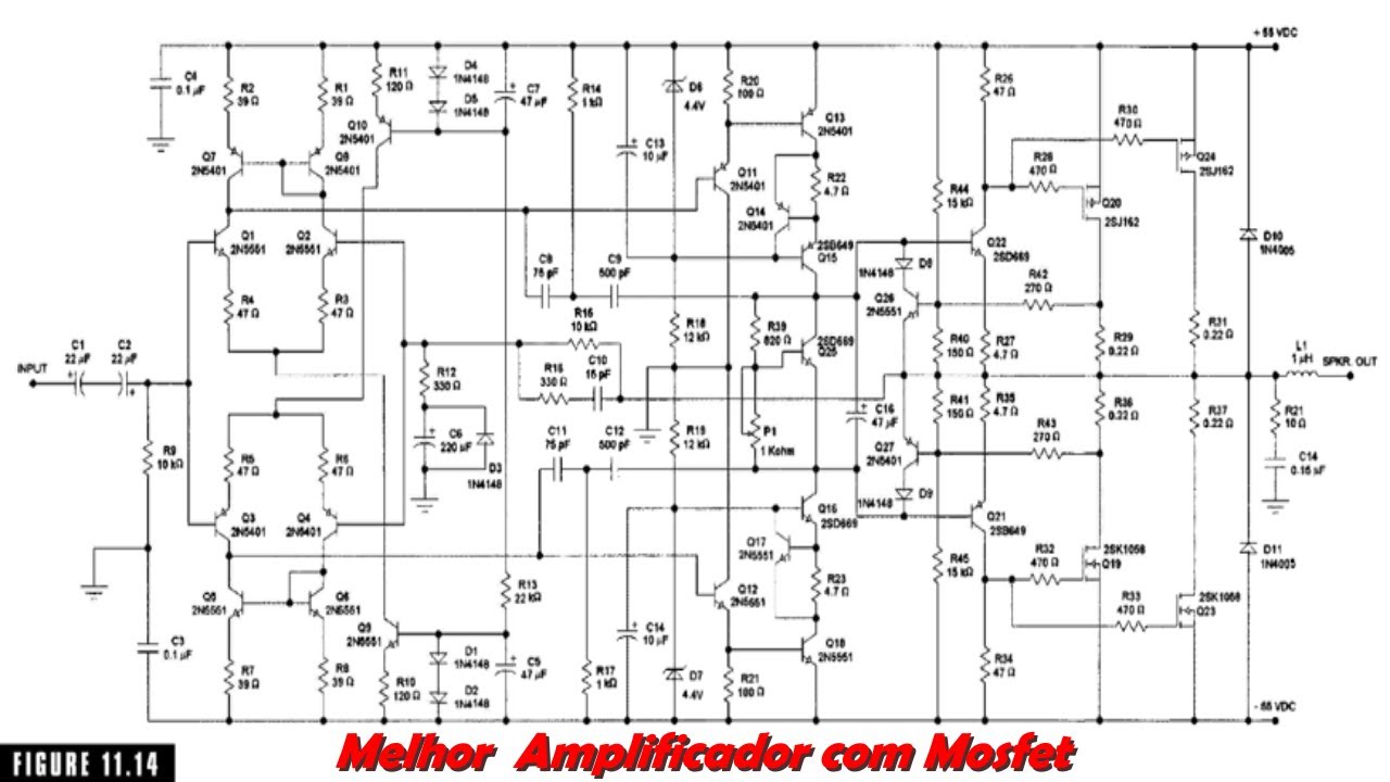 Amplificador Mosfet de Alta Potencia , Circuito, Montagem e análise Parte 1.