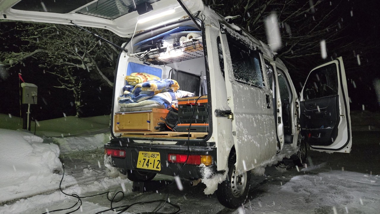 【修正版】電気＆ゴミ処理＆除雪付きの駐車場で快適な一夜を過ごす車中泊【東北6県車中泊の旅#3】