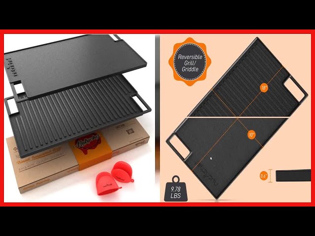 NutriChef Cast Iron Reversible Grill Plate - 18 Inch Flat Cast Iron Skillet Griddle  Pan For Stove Top, Gas Range Grilling Pan w/ Silicone Oven Mitt For  Electric Stovetop, Ceramic, Induction.