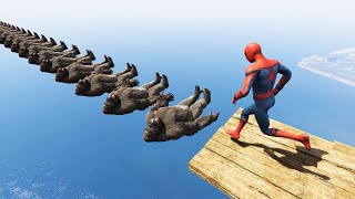 سبايدرمان يمشي فوق جسر غوريلا قراند 5 GTA V Spiderman walks on a gorilla bridge