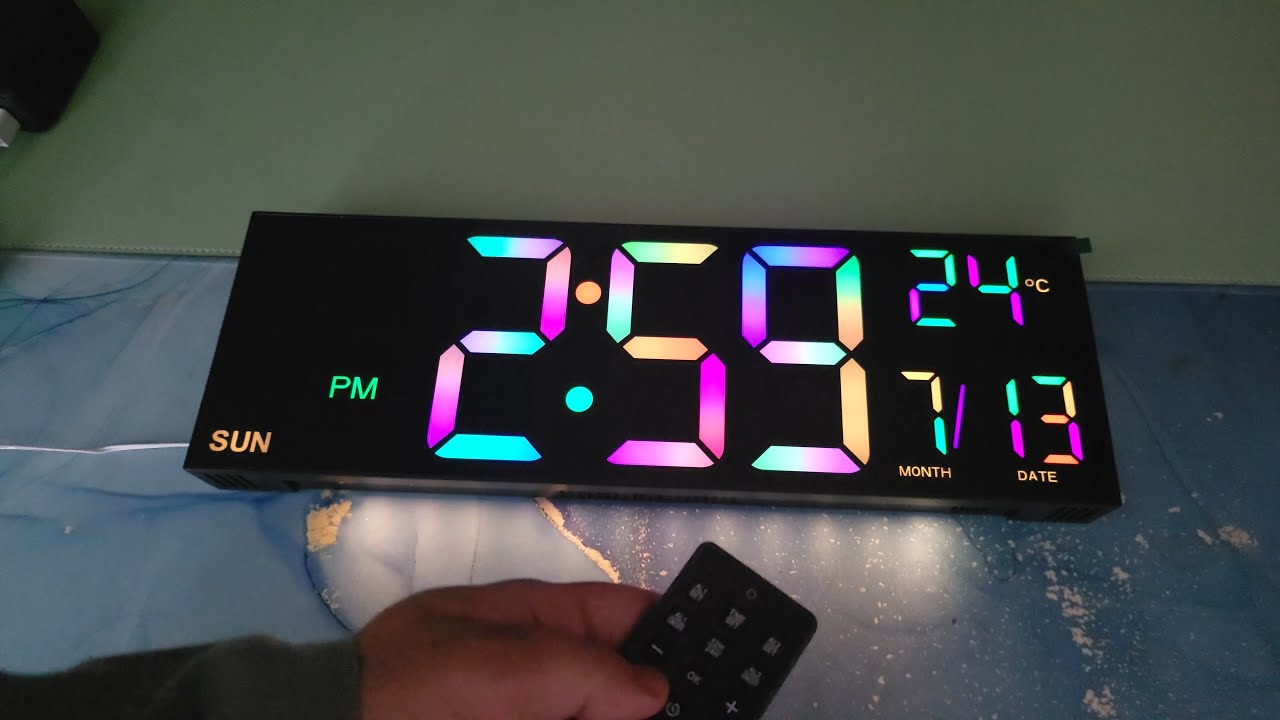 16.2'' Large Digital Wall Clock with Remote Control Big LED RGB