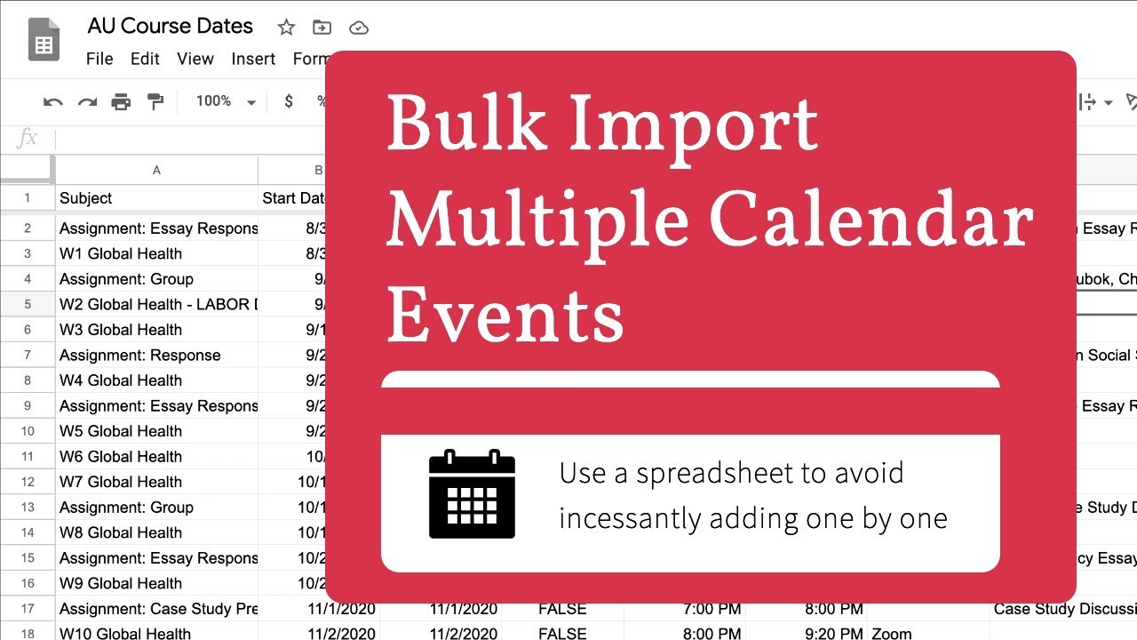 Bulk Add Multiple Calendar Events YouTube