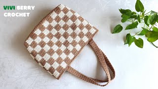 🧶Amazing DIY Crochet Bag | Crochet Tote Bag | Wonderful Checkered Pattern😍 | ViVi Berry Crochet