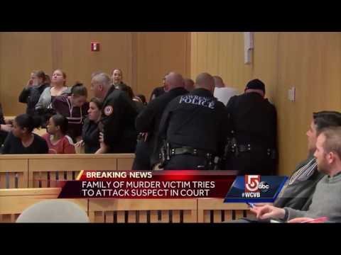 Murder victim's relative lunges at suspect in courtroom melee Murder victim's relative lunges at suspect in courtroom melee