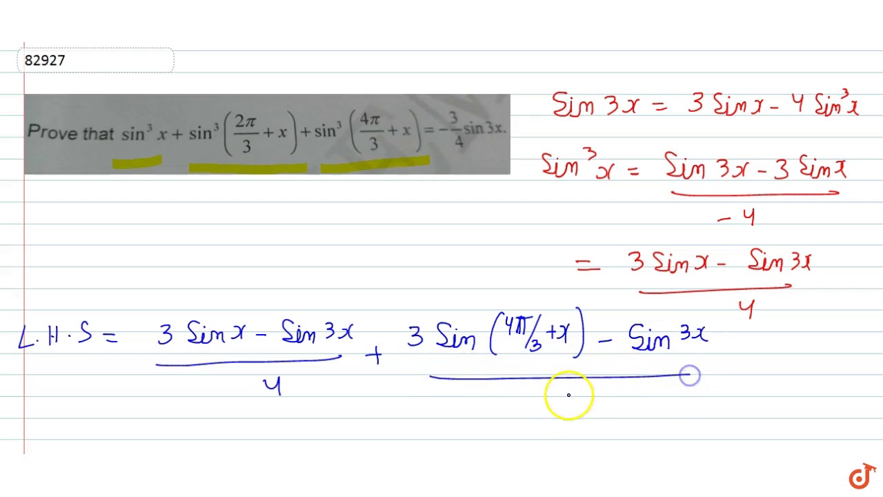 Prove that `sin 3x sin^3(2pi/3 x) sin^3(4pi/3 x) =... - youtube