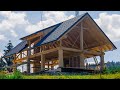 Building The Roof Of The Log Post And Beam House