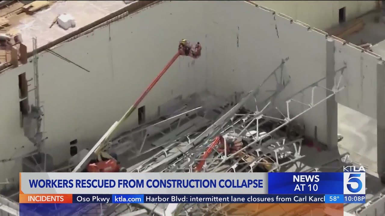 Workers rescued from construction site collapse in Glendale - YouTube