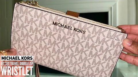 Michael Kors Jet Set Travel Double Zip Wristlet | Vanilla Signature/Acorn