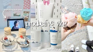 productive vlog ♡⋆˙❀ making desserts 🍨, watching kdrama, exploring around, ice cream and iced coffee