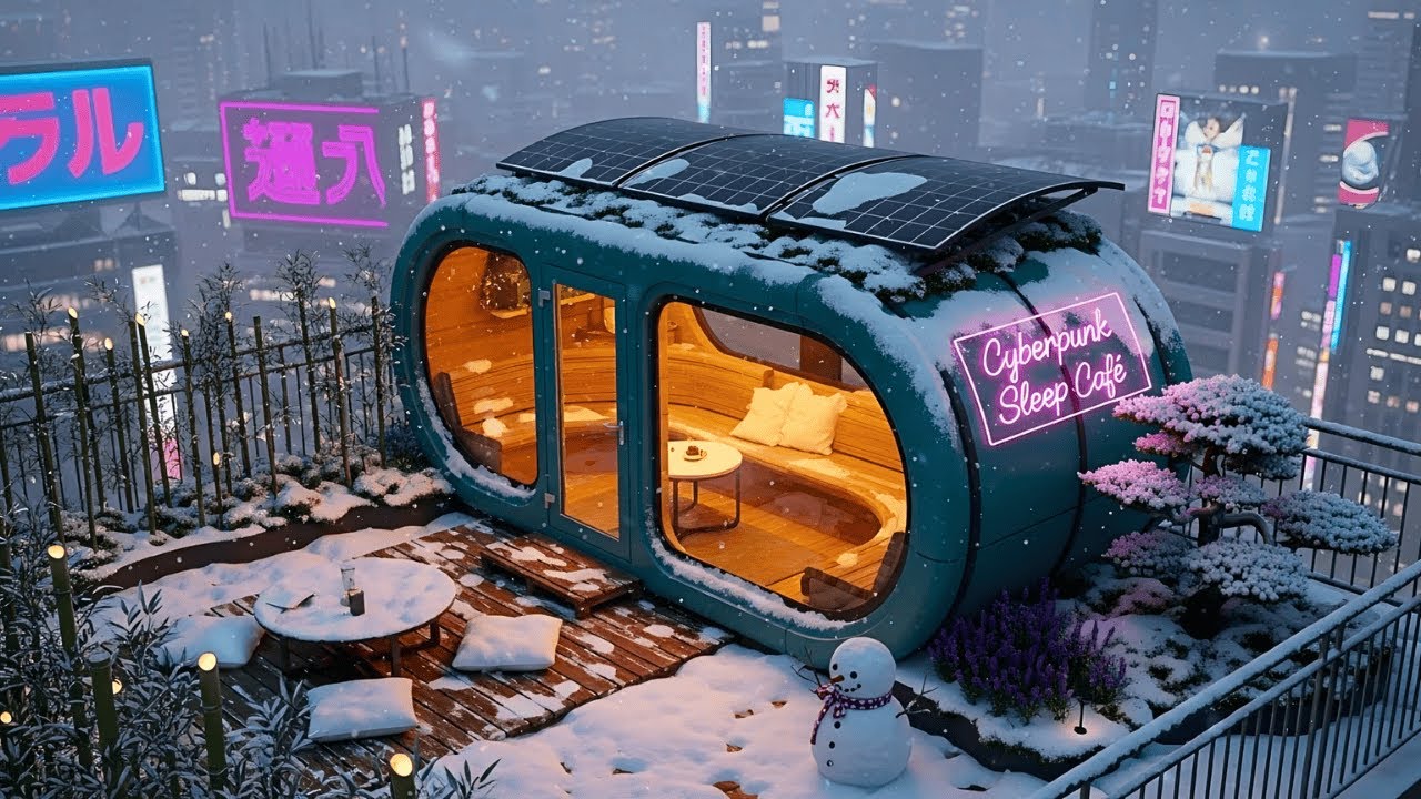 Lofi Study Beats ❄️ Deep Focus in a Cyberpunk Snowy Night Café