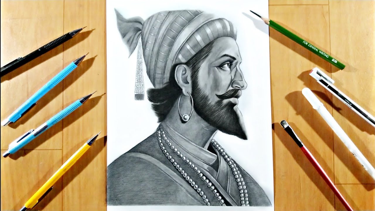 Chatrapati Shivaji Maharaj Outline reference photo  Celebrity portraits  drawing Charcoal art Pencil drawing images