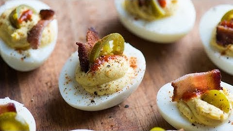 Deviled Eggs with Bacon, Jalapeño &  Sriracha - Never boring!