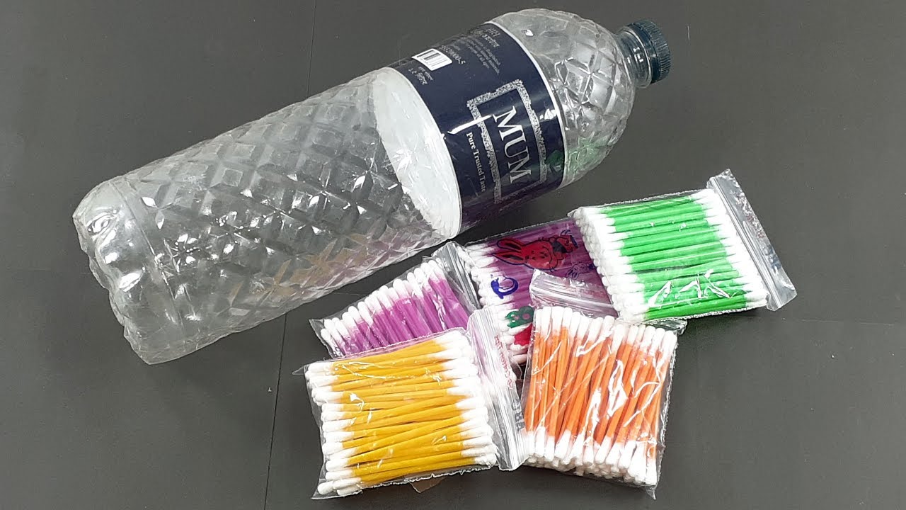 Best out of waste plastic bottles crafting with cotton buds | Diy Wall