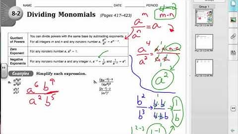 Ch 8-2 Dividing Monomials