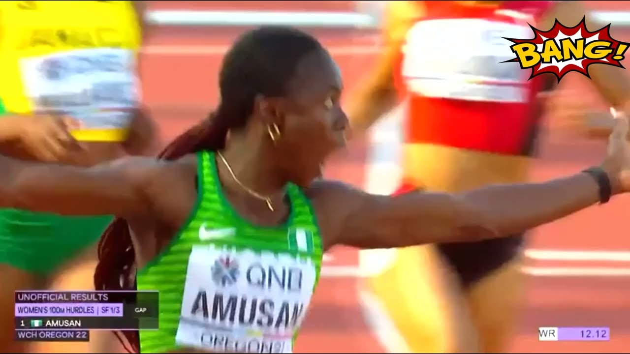 Tobi Amusan world Record 12.12s Womens 100M Hurdle Semifinal 1 World Athletics Championships
