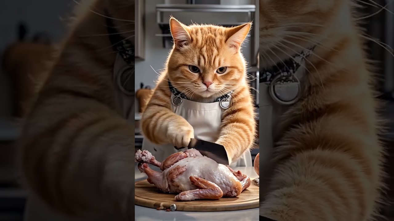 Chubby Orange Cat Cooks Chicken In The Cutest Way OrangeCat CookingCat OrangeTabby CatLovers