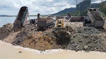 Best & big Construction project land reclamation in sea new part Bulldozer vs Dump Truck in Process