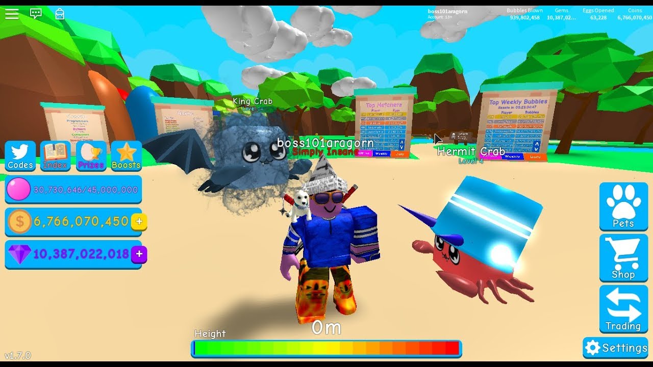 Roblox Bubble Gum Simulator King Crab And Hermit Crab Youtube - roblox bubblegum simulator new update isaac s hat hermit crab