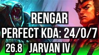 RENGAR vs JARVAN IV (JGL) | Perfect KDA: 24/0/7, 63K damage | NA Master | 26.8
