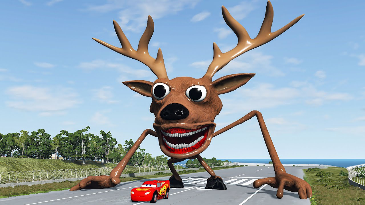 Epic escape from Zombie Lightning McQueen Eater, CURSED DEER, Butterfly McQueen BeamNG.Drive