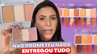 Testando LANÇAMENTO RUBY ROSE: Trio Contorno, Iluminador e Blush Feels Mood - ENTREGOU TUDO