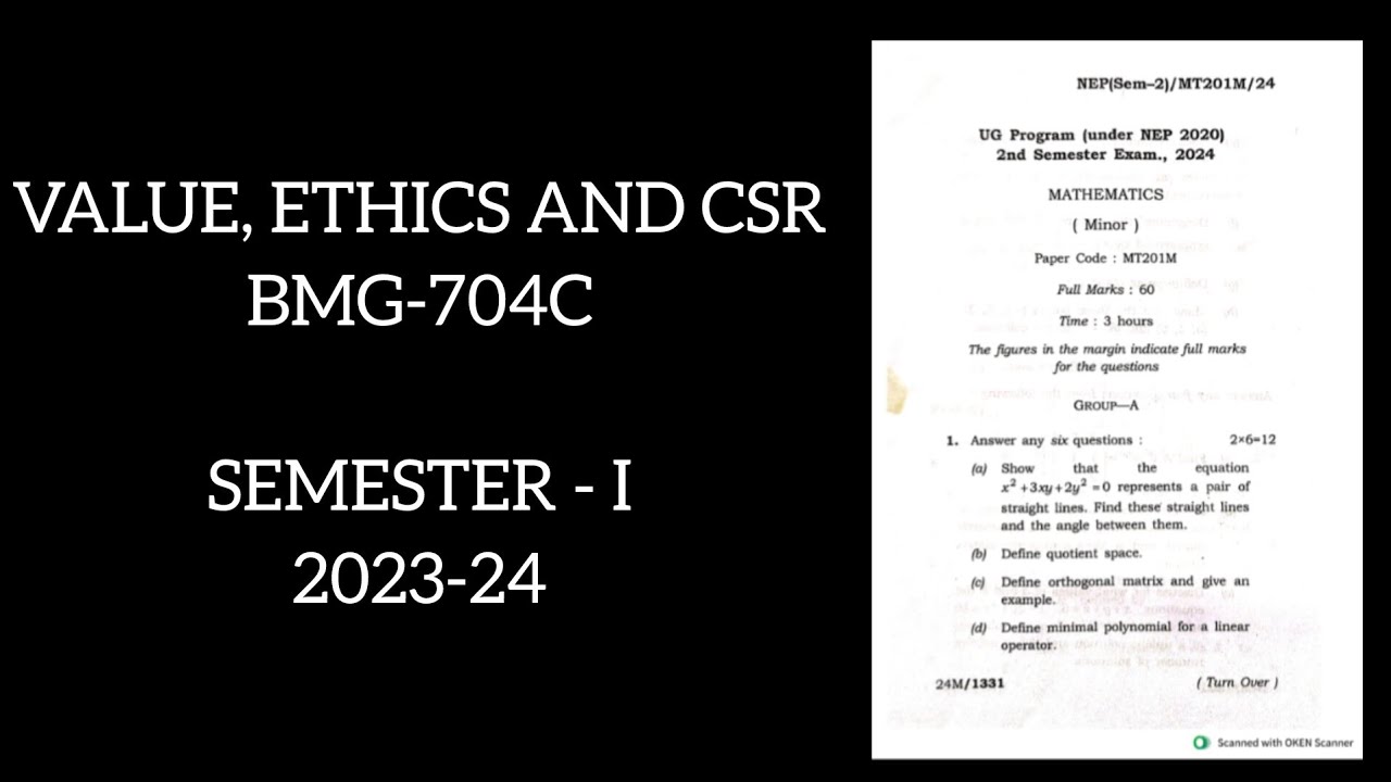 Value, Ethics and CSR BMG-704C 1st Semester 2023 (Held in 2024) Tripura University Question Paper