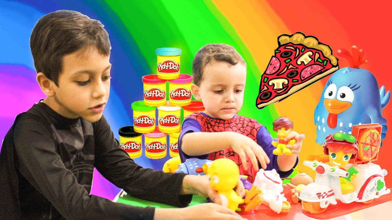 GALINHA PINTADINHA PIZZA DE MASSINHA PLAY DOH BATMAN & SPIDERMAN SUPERHEROES KIDS VIDEO