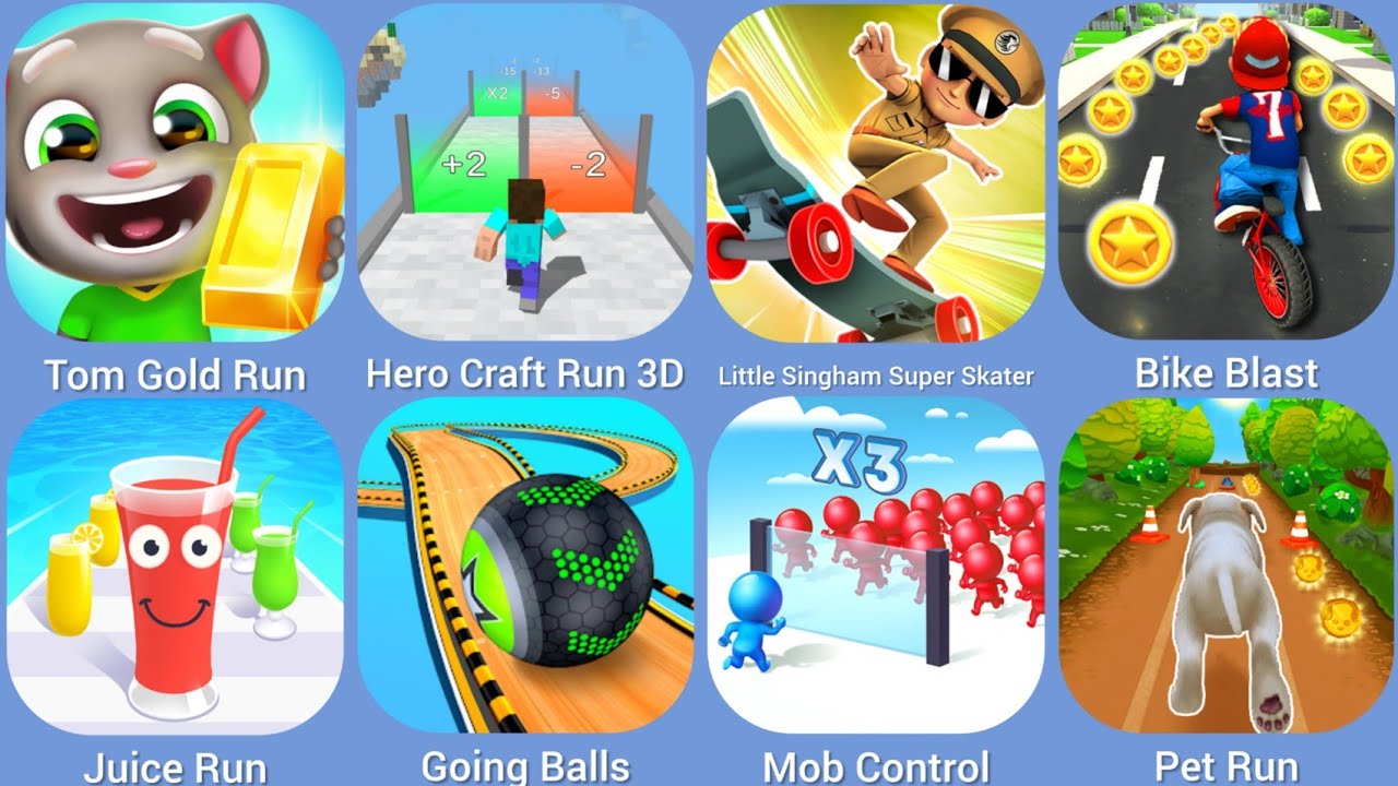 Tom Gold Run, Hero Craft Run, Little Singham, Bike Blast, Juice Run, Going Balls, Mob Control