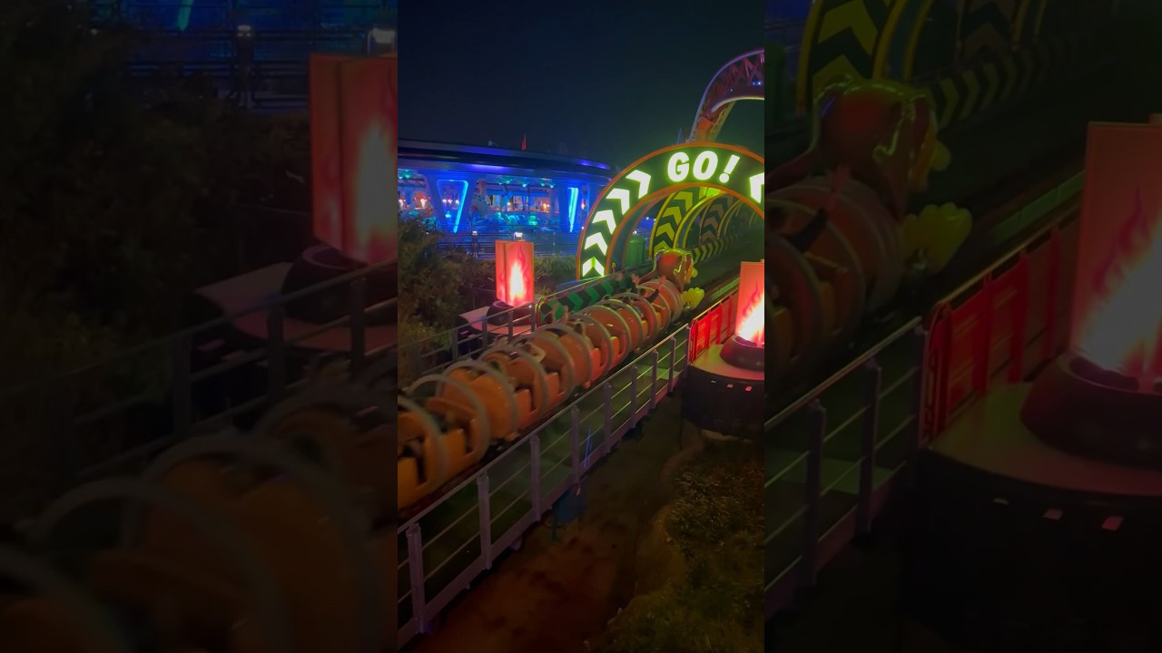 The second launch on Slinky Dog Dash at night 