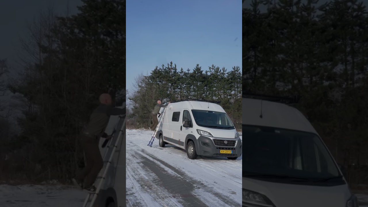 How we clean our solar panels in winter #vanlife #shorts #winter #wintervanlife