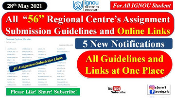 IGNOU All 56 Regional Centres Assignment Submission Guidelines and Online Links || A Must Watch