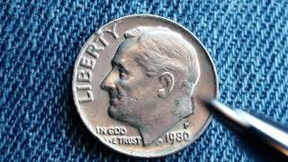 A 1980 P ROOSEVELT DIME: 735,170,000 MINTED, 0% SILVER (COPPER/NICKEL CLAD COIN)